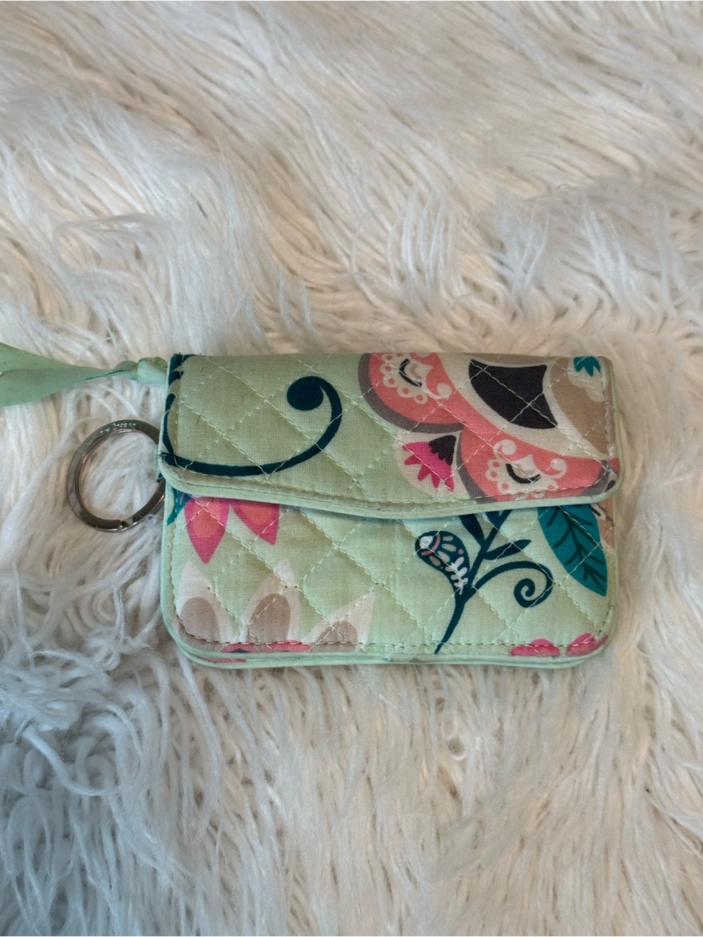 Vera Bradley Mint Quilted Floral Keychain Card Wallet